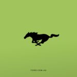 Black silhouette of a running horse against a lime green background with Ford.com.au text at bottom